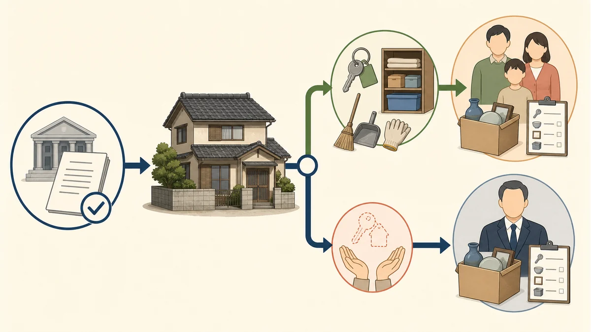 相続放棄の受理、現に占有しているかの確認、相続人または清算人への引渡しを分けて示す図