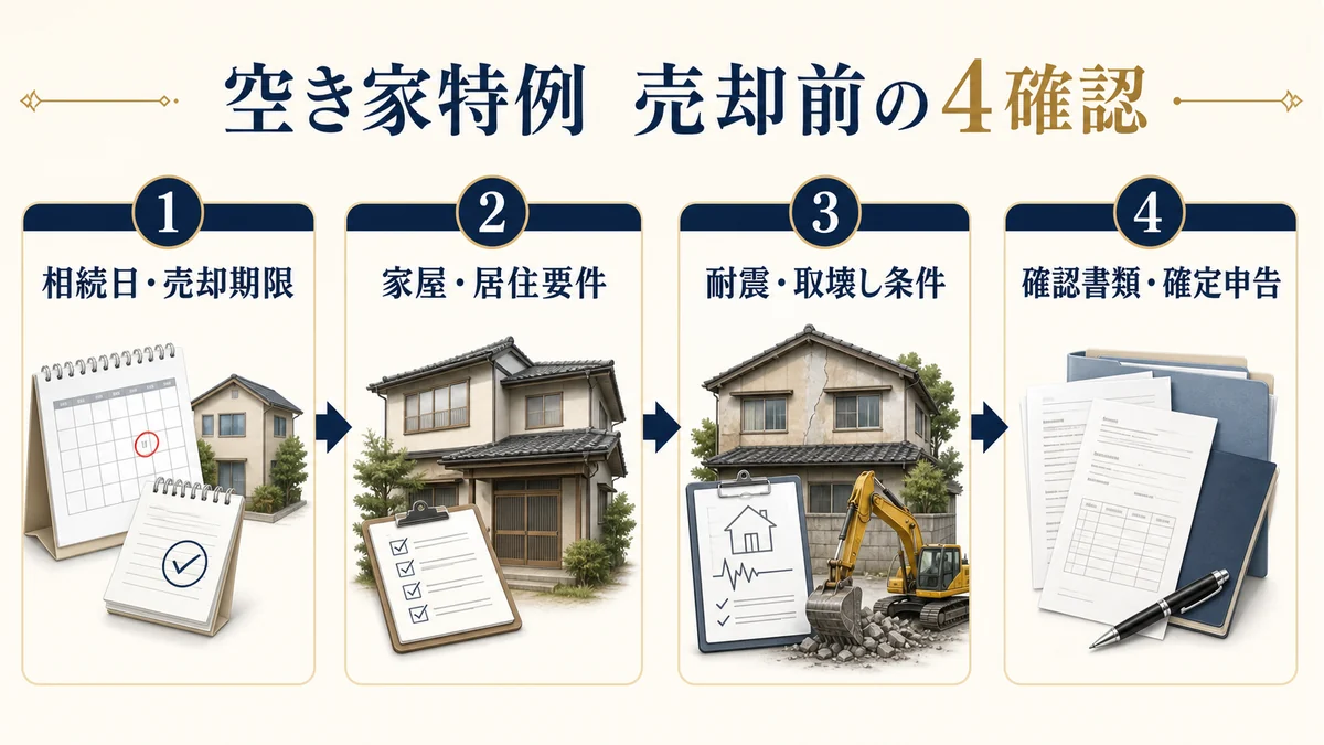 相続空き家の控除上限と売却期限を確認する流れの図